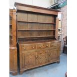 18th/19th CENTURY OAK WELSH STYLE KITCHEN DRESSER WITH PLATE RACK