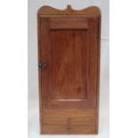 SMALL MAHOGANY WALL MOUNTING STORAGE CUPBOARD WITH TWO DRAWERS BELOW
