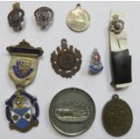 SILVER AND ENAMELLED MASONIC JEWEL AND VARIOUS ENAMELLED BADGES.