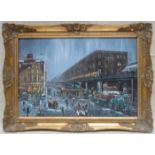 DJ KEWLEY, GILT FRAMED OIL ON CANVAS- THE BALTIC FLEET UMBRELLA AND WAPPING DOCK,