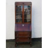 OAK TWO DOOR LEADED GLASS BUREAU BOOKCASE