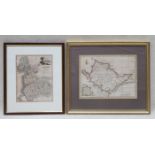 FRAMED MAP OF CAENARVONSHIRE AND FRAMED MAP OF LANCASHIRE