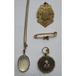 9CT GOLD PENDANT ON CHAIN, MOURNING BROOCH,