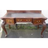 HEAVILY CARVED 19th CENTURY OAK AND MAHOGANY ORNATE THREE DRAWER WRITING DESK ON CABRIOLE SUPPORTS