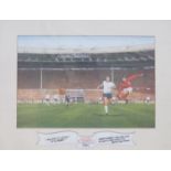 ENGLAND Vs GERMANY WORLD CUP FINAL 1966 PRINT, BEARING SIGNATURES, ONE POSSIBLY BY GEOFF HURST,