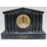 VICTORIAN GILDED BLACK SLATE CLOCK WITH CIRCULAR GILDED DIAL