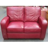 20th CENTURY OX BLOOD RED LEATHER TWO SEATER SETTEE