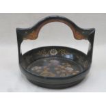 LACQUERED AND GILDED ORIENTAL CIRCULAR SERVING TRAY WITH CARRYING HANDLE