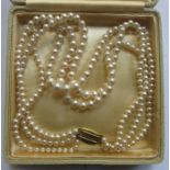 CASED SET OF CIRO PEARLS WITH 9CT GOLD CLASP.
