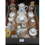 SUNDRY CERAMICS INCLUDING AYNSLEY TEAWARE, FIGURES, NOVELTY ASHTRAYS AND CROWN DERBY CUP AND SAUCER,