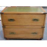 20th CENTURY TWO DRAWER CAMPAIGN STYLE CHEST WITH GREEN LEATHER INSERT