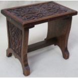 SMALL 1920s/30s HEAVILY CARVED WELSH STYLE OAK STOOL
