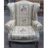 20th CENTURY UPHOLSTERED LOW SEATED WING ARMCHAIR