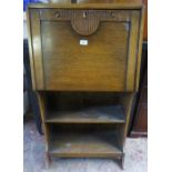 ART DECO OAK FALL FRONT BUREAU WITH SHELVES BELOW