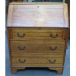 INLAID OAK FALL FRONT WRITING BUREAU WITH FITTED INTERIOR