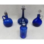 FOUR PIECES OF ANTIQUE BRISTOL BLUE GLASS