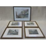 SET OF FOUR POLYCHROME HUNTING PRINTS PLUS PRINT OF WATERGATE STREET,