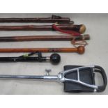 PARCEL OF VINTAGE NOVELTY WALKING STICKS AND SHOOTING STICK.