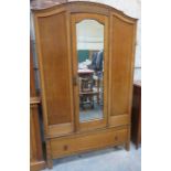 OAK MIRROR FRONTED SINGLE DOOR WARDROBE WITH DRAWER BELOW