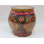 STORAGE BARREL WITH COVER, DECORATED WITH HANDPAINTED AND GILDED FIGURES,