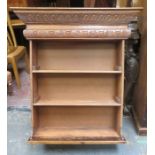 SET OF CARVED OAK WALL MOUNTING OPEN BOOKSHELVES