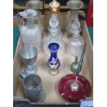 MIXED LOT INCLUDING INDIAN BRASS VASES, GILT TOPPED CLARET JUG, STUART DECANTER,