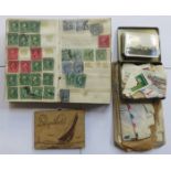 SMALL ALBUM OF POSTAGE STAMPS AND LOOSE POSTAGE STAMPS, POSTCARDS ETC...