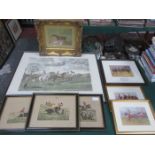 PARCEL OF VARIOUS HUNTING AND HORSE RACING PRINTS