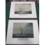 PAIR OF S WALTER POLYCHROME ENGRAVINGS BY H PEPPRILL- IN BOUND AND OUTWARD BOUND