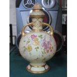 ROYAL WORCESTER BLUSH IVORY HANDPAINTED AND GILDED TWO HANDLED GLOBULAR VASE AND COVER,