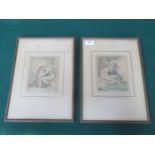 PAIR OF POLYCHROME ETCHINGS RELATING TO GREEK MYTHOLOGY