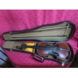 MID 19th CENTURY CASED VIOLIN AND TWO BOWS,