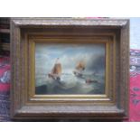 G A NAPIER, 19th CENTURY GILT FRAMED OIL ON CANVAS DEPICTING SAILING BOATS ON CHOPPY WATERS,