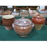 THREE LARGE GLAZED STONEWARE POTS