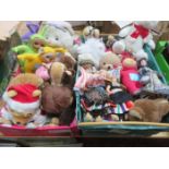 TWO BOXES CONTAINING VARIOUS COLLECTORS DOLLS AND PLUSH TEDDIES INCLUDING DISNEY, TELLYTUBBIES, ETC.