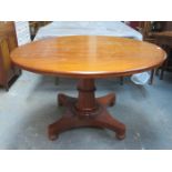 VICTORIAN MAHOGANY CIRCULAR TILT TOP BREAKFAST TABLE ON QUADRAFOIL SUPPORTS