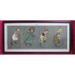 CECIL ALDIN, FRAMED COLOUR PRINT- LEAP FROG, FROM CHILDREN AT PLAY SERIES,