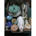 SUNDRY CERAMICS INCLUDING RABBIT FORM SOUP TUREEN WITH LADLE, ETC.