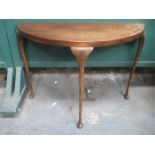 MAHOGANY HALF MOON TABLE ON CABRIOLE SUPPORTS