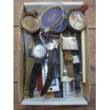 VARIOUS WRISTWATCHES AND WATCH STRAPS PLUS TWO POCKET WATCH CASES AND LIGHTER
