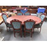 ITALIAN STYLE INLAID DINING TABLE WITH SIX (FOUR AND TWO) DINING CHAIRS