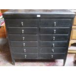 EBONISED TWELVE DRAWER MUSIC CABINET WITH DROP FRONT DRAWERS