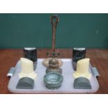 TWO PAIRS OF ART DECO BOOKENDS, ONE OTHER PAIR PLUS TWO FIRESIDE ITEMS, ETC.