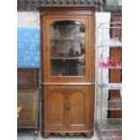 LARGE VICTORIAN OAK SINGLE GLAZED CORNER CABINET