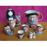 TWO ROYAL DOULTON CHARACTER JUGS AND FIVE SMALL ROYAL DOULTON CHARACTER JUGS.
