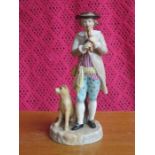 ROYAL COPENHAGEN HANDPAINTED AND GILDED CERAMIC FIGURE GROUP DEPICTING A GENT PLAYING THE FLUTE