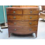 VICTORIAN BOW FRONTED MAHOGANY TWO OVER THREE CHEST OF DRAWERS