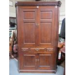 LARGE ANTIQUE FOUR DOOR CORNER CUPBOARD WITH THREE DRAWERS