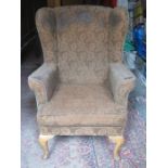 VINTAGE UPHOLSTERED VONO WINGED ARMCHAIR (FOR RESTORATION)