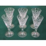 SET F SIX WATERFORD CRYSTAL STEMWARE GLASSES,